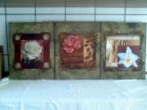 Trio de Painéis Florais com apliques, decoupagem e craquele