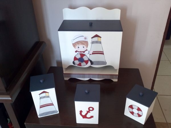 Porta Fraldas e trio infantil Marinheiro