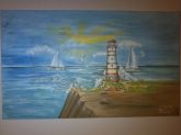 Pintura óleo sobre tela com decoupagem