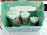 Kit infantil menino com cesta com alça e potes sextavados
