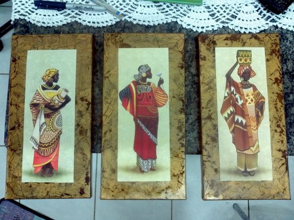 Trio Quadros Africanas com pintura especial